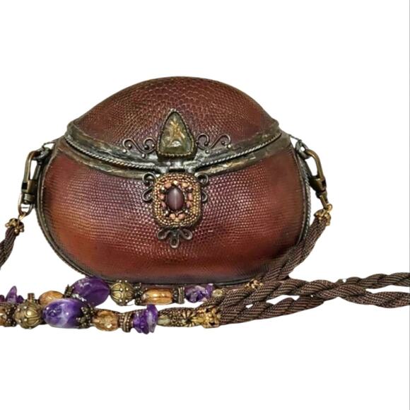 Maya Evangelista Hard Resin Cross Body‎ Bag with Removable Beaded Strap Vintage - Picture 1 of 15